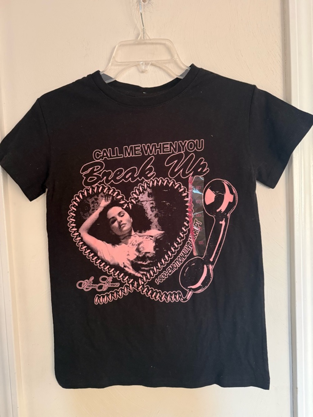 Selena Gomez Black Tee with Pink Break Up Heart Graphic